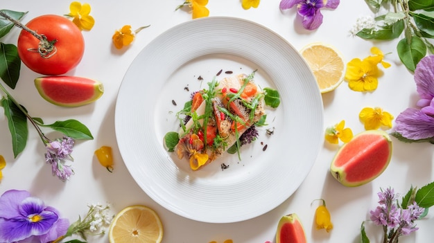 Zestaw kolorowych potraw na stole